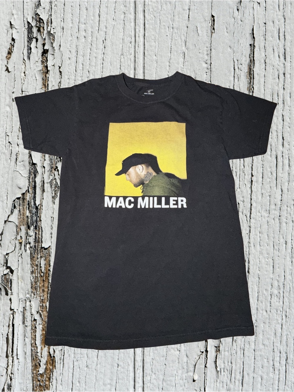 Mac Miller Black Graphic Short Sleeve Tee with Yellow Artwork